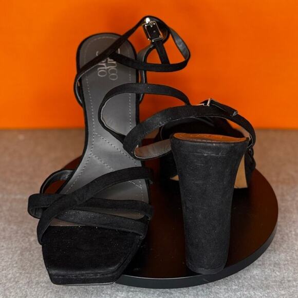 Franco Sarto Damalis Black Faux‎ Leather Glitter Heel Sandal Size 10 - Picture 2 of 6